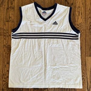 Vintage Adidas Tank Top V neck Retro Men’s XL Cotton Blue White Stripes
